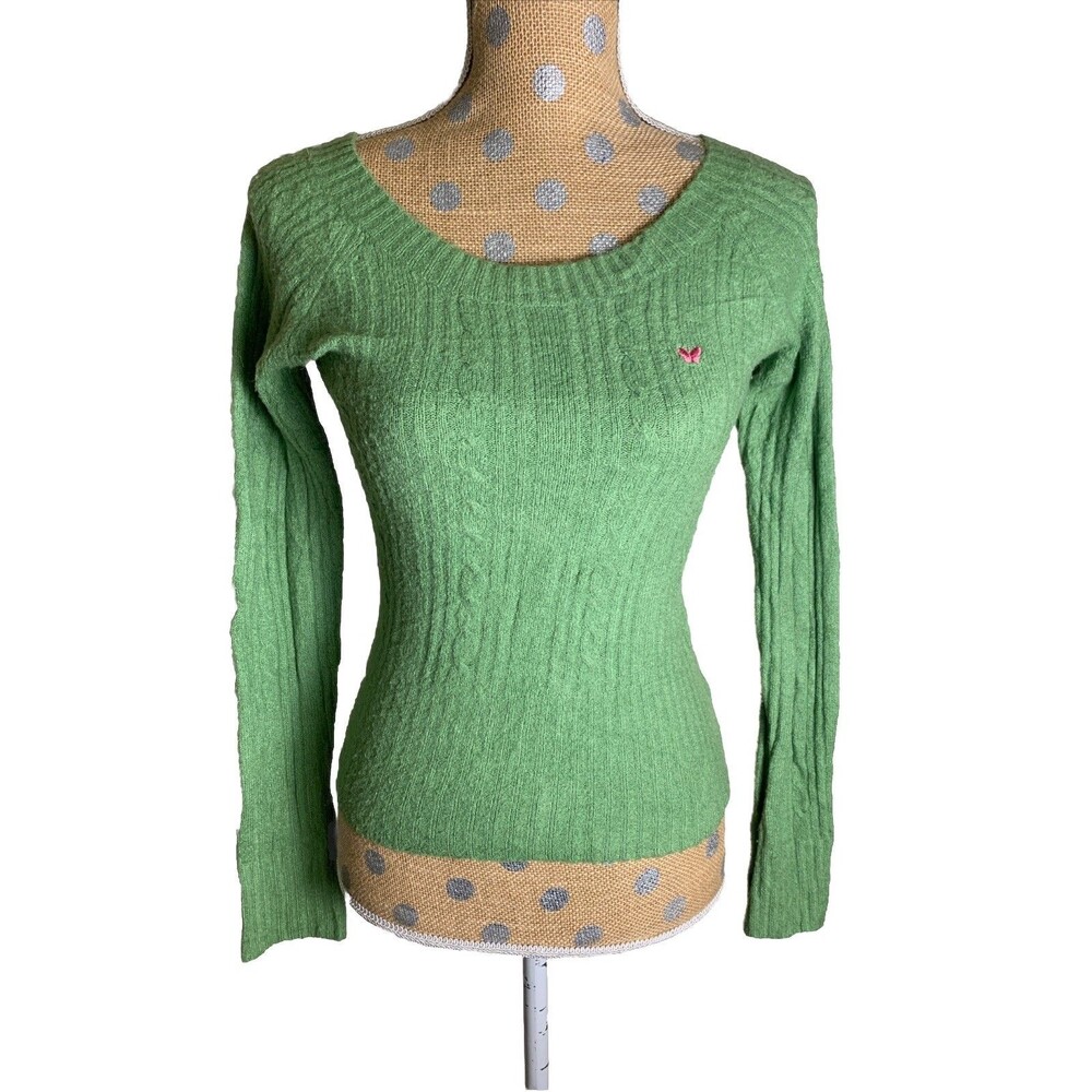 Aeropostale Y2K Juniors Sweater Pullover Lime Green Knit Cable Size M  Preppy